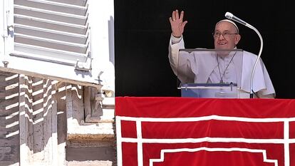 Pope Francis leads his Regina Coeli prayer from the window of his office overlooking Saint Peter's Square, Vatican City, 07 April 2024.