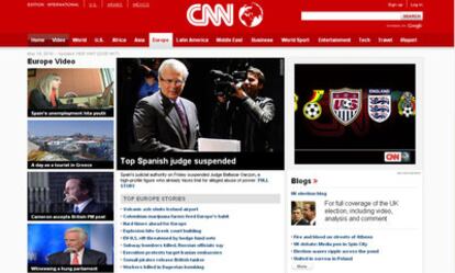 La edición digital europea de la CNN abre con la noticia de la suspensión del juez Garzón