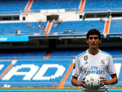 Jes&uacute;s Vallejo durante su presentaci&oacute;n como jugador del Real Madrid. 