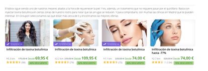 Actualmente, estas son las ofertas de bótox en Groupon para la zona de Madrid.