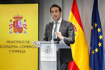 El ministro de Economía, Carlos Cuerpo, durante una rueda de prensa en Madrid.