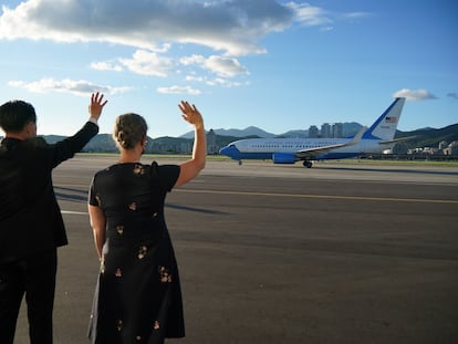 Avión en el que la política estadounidense Nancy Pelosi llegó a Taiwán el 3 de agosto.