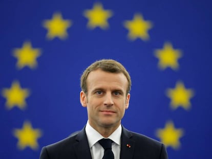 O presidente da França, Emmanuel Macron, durante debate no Parlamento Europeu em Estrasburgo, nesta terça-feira.
