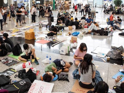 El aeropuerto de Hong Kong durante las protestas pro democráticas