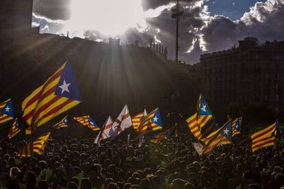 Vista de la plaza de Catalunya de Barcelona durante la tradicional manifestación convocada por la ANC con motivo de la Diada.