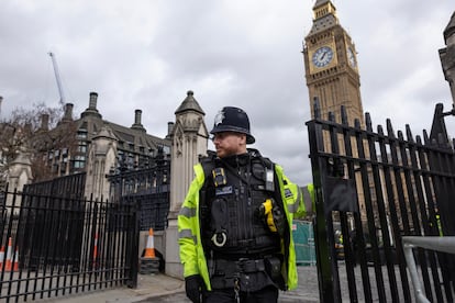 Un agente de la Policía Metropolitana de Londres controla el acceso al Parlamento, este martes.