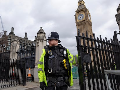 Un agente de la Policía Metropolitana de Londres controla el acceso al Parlamento, este martes.