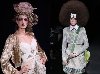 Uno de los modelos de John Galliano. A la derecha creacin de Marc Jacobs, perteneciente a su coleccin para Louis Vuitton.