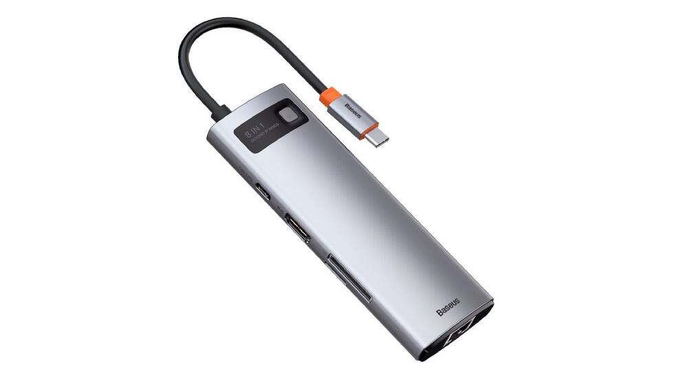 Adaptador Baseus con puertos USB e Internet.