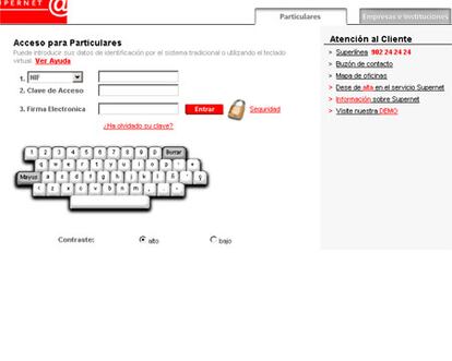 Imagen de la página falsa del banco santander