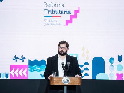 El presidente de Chile, Gabriel Boric, este viernes durante la presentación de la reforma tributaria.