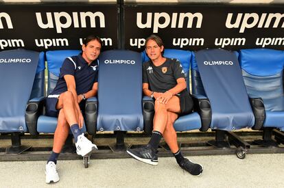 Los hermanos Inzaghi, Simone (izquierda) y Filippo, en el Olímpico de Roma.