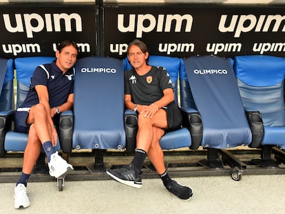 Los hermanos Inzaghi, Simone (izquierda) y Filippo, en el Olímpico de Roma.