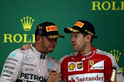 Hamilton y Vettel, en el podio de Austin.