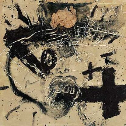 <i>Materia y collage de papel</i> (1991), técnica mixta sobre lienzo, de Antoni Tàpies.