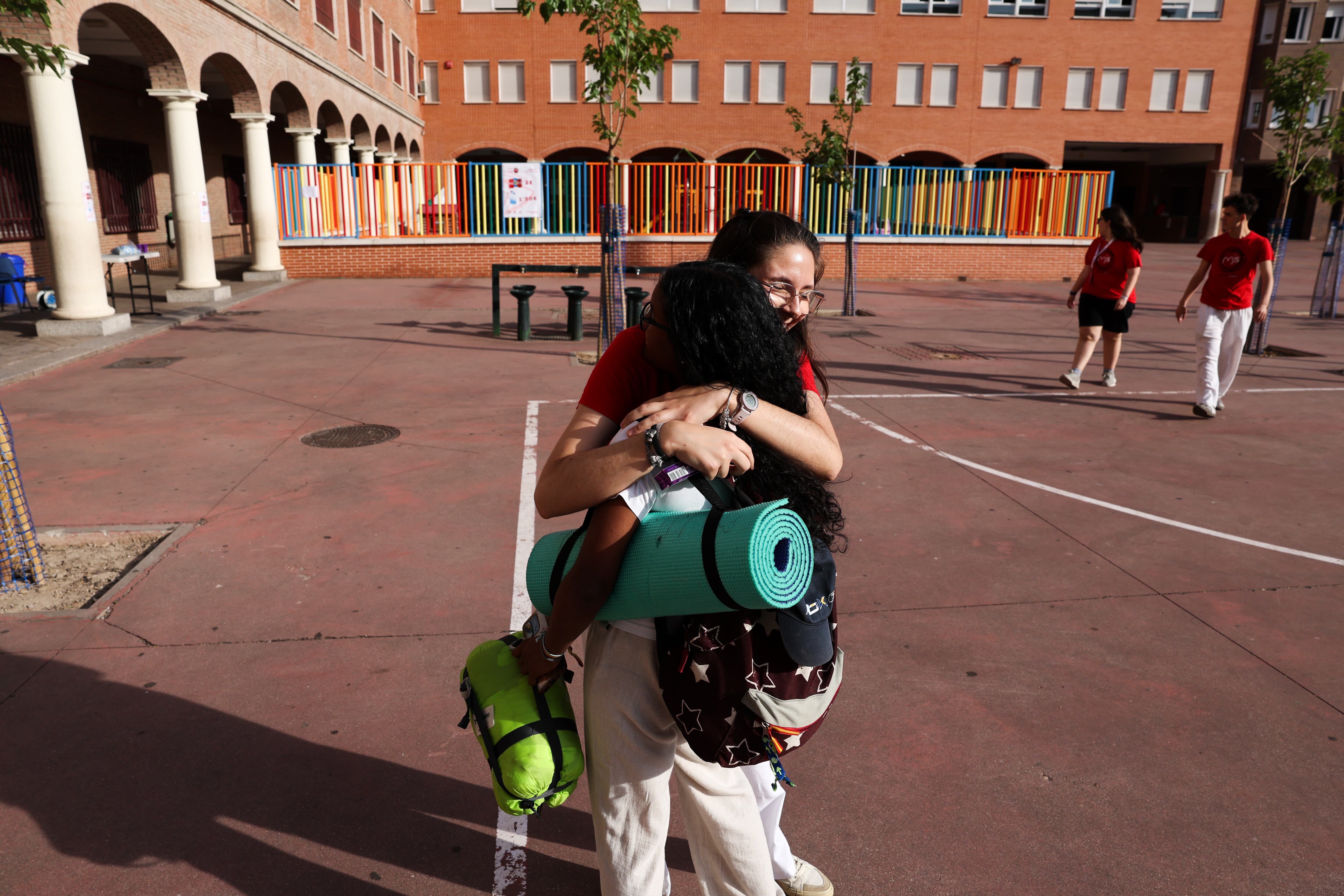 Recepción de peregrinos en el colegio Salesianos de Atocha de Madrid, este viernes.