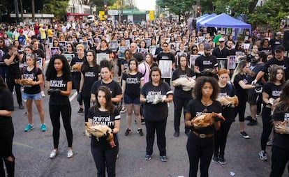 Manifestación para denunciar el maltrato animal en Sao Paulo, Brasil. 