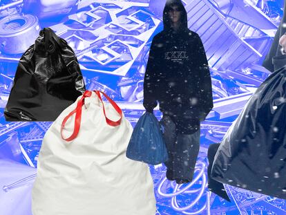 Distintas imágenes de la Trash Bag de Balenciaga, un bolso de piel que imita la forma de una bolsa de basura.