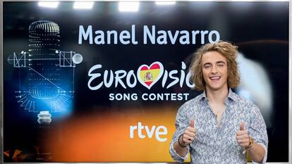 Manel Navarro en la conferencia de prensa que se celebró en Rtve el 13 de febrero.