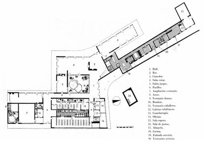 Plano del edificio de Coderch para la sede social del Real Club de Glof de El Prat