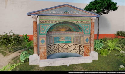 Recreación digital de una de las estancias exteriores de la villa romana de Antequera.