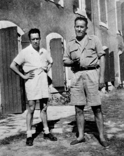 Albert Camus y René Char, en Isle-sur-Sorgue, en 1940.