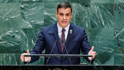 Pedro Sánchez interviene ante la Asamblea General de la ONU.