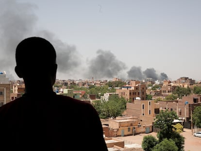 Smoke is seen in Khartoum, Sudan, Saturday, April 22, 2023.