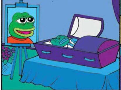 El funeral de la Rana Pepe en la &uacute;ltima tira de su autor. 