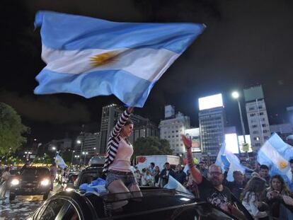 Macri supporters celebrate his election win.