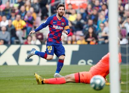 Lionel Messi tras marcar el segundo gol de su equipo.