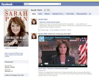 Imagen de la página de Facebook de Sarah Palin, la ex gobernadora de Alaska y miembro del 'Tea Party'
