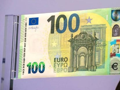 El nuevo billete de 100 euros expuesto el pasado septiembre en la sede del Banco Central Europeo.