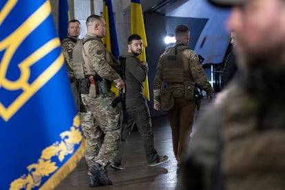 El presidente de Ucrania, Volodímir Zelenski, en una conferencia de prensa en Kiev, el 23 de abril de 2022. 