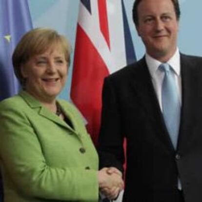 Angela Merkel y David Cameron, en su encuentro de hoy en Berlín