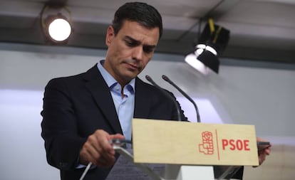 Pedro S&aacute;nchez durante la rueda de prensa de este lunes.