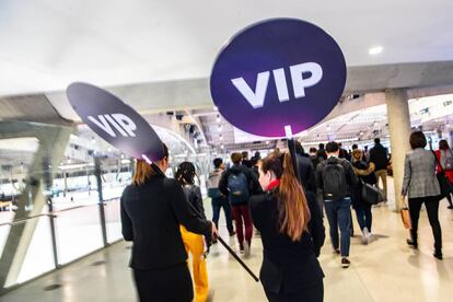 Hostesses durant l'última edició del Mobile World Congress, a Barcelona.