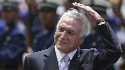 Temer durante evento no Minist&eacute;rio da Defesa.