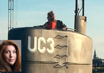 Imagem que seria de Kim Wall e Madsen. Na foto pequena, a repórter.