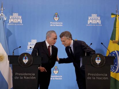 Michel Temer y Mauricio Macri durante la rueda de prensa en Buenos Aires.