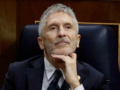 El ministro de Interior, Fernando Grande-Marlaska, durante la sesión de control al Gobierno, este miércoles en el Congreso.