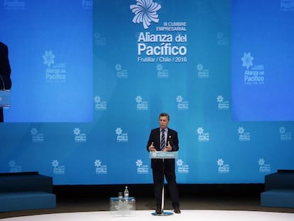 El presidente de Argentina, Mauricio Macri, en la III Cumbre Empresarial de la Alianza del Pacífico y sus Estados Observadores el pasado junio de 2016, en Frutillar (Chile).