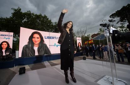 La presidenta de la Comunidad y candidata del PP a revalidar el cargo, Isabel Díaz Ayuso, el 23 de abril.