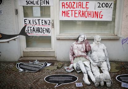 Protesta en Berlín por la gentrificación del barrio de Friedrichshain, en 2019.