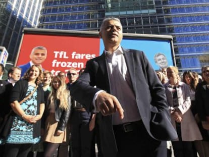 El candidato del Partido Laborista brit&aacute;nico a la alcald&iacute;a de Londres, Sadiq Khan, durante un acto electoral.