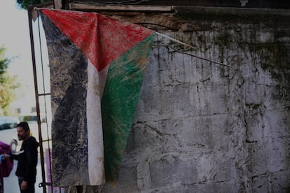 Palestinian flag in Jenin refugee camp (West Bank).