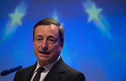 El presidente del BCE, Mario Draghi, durante su dicurso en Berlín.
