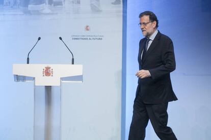 El presidente Mariano Rajoy en el transcurso del Forum &#039;Conectados al Futuro&#039;, en Barcelona.