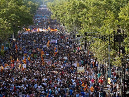 Vista da manifestação contra o terrorismo em Barcelona celebrada no sábado.