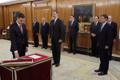 Pedro Sánchez, durante su toma de posesión como nuevo presidente del Gobierno, el pasado sábado.